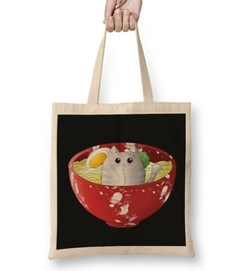 Kawaii Cute Funny Japanese Anime Cat in A Noodles Ramen Bez Çanta Uzun Saplı