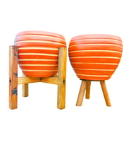 BİTKİ TASARIMI EV DEKORASYON YAN ÇİZGİ DESENLİ TERRAKOTA TOPRAK SAKSI SAKSILIK SALON ÇİÇEKLİK İKİLİ SET 3 AYAKLI- 4 AYAKLI- 15 CM