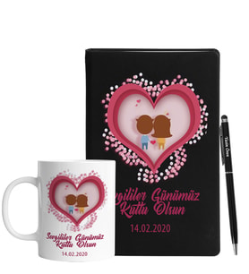 Sevgililer Gününe Özel Siyah Defter Kalem & Kupa Hediye Seti 34