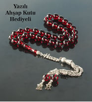 Tesbih Otağı Gümüş İsimli Ateş Kehribar Tesbih Kişiye Özel Harfli Ahşap Kutulu Sertifikalı Tespih (Kırmızı)