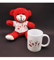 pilelistore Love Tasarımlı Kupa Bardak Ve Kırmızı Ayıcık Seti