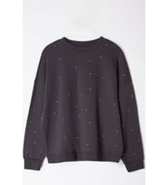 Büyük Beden Tarz Oversize Bisiklet Yaka Düşük Kol Regular Kalın Zımba Detaylı Örme Sweatshirt