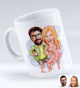 BK Gift Kişiye Özel Tatilci Sevgililer Karikatürlü Beyaz Kupa Bardak-1