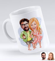 BK Gift Kişiye Özel Tatilci Sevgililer Karikatürlü Beyaz Kupa Bardak-1