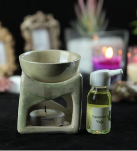 Buhurdanlık Şömine Yeşil Desenli & Buhur Koku Mum Set