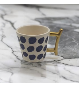 Altın Yaldız Lacivert Puantiyeli Fincan Mug (Karışık)