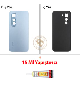 Infinix Hot 50 Pro Mavi Uyumlu Arka Kapak + B7000 Yapıştırıcı Arka Cam Batarya Pil Kapağı Back Cover