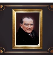 Altın Varaklı Çerçeveli Paspartulu Atatürk Tablo DC0630 (Gold)