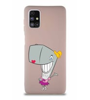 Samsung Galaxy M51 Soft Premier Kapak Pearl Yengeç Tasarımlı Silikon Kılıf - Pudra (Şeffaf)