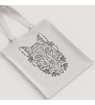 Ham Bez Çanta Tilki Kafası Yaprak Desenli Kalın Çizgi Unisex Omuz Çantası Hediyelik Kanvas Çanta