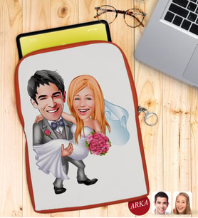 BK Gift Kişiye Özel Evleniyoruz Karikatürlü Taşınabilir Koruyucu Tablet Kılıfı & Organizer Çanta - Turuncu-7