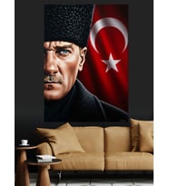 Kırmızı Türk Bayrağı Atatürk Dekoratif Kanvas - Mdf Ahşap Tablo