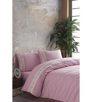 Dantelli Çiçek Desenli İşlemeli Nevresim Takımı (Pembe)