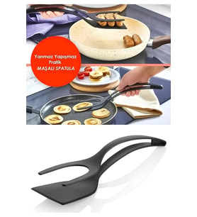 1 Adet Pratik Yanmaz Yapışmaz Teflon Maşalı Spatula- 220 Dereceye Dayanıklı Teflon Servis Set