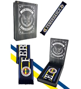 Fenerbahçe Lacivert Üç Renkli Unisex Dokuma Atkı Lazer Kutu Hediyeli