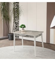Ortadan Açılır Büyüyen Parlak Ahşap Yemek Masası Mermer Desenli 70x120cm SADECE MASA FİYATIDIR (Beyaz-Mermer)