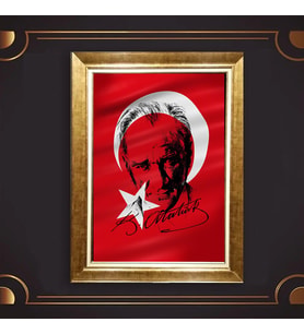 Altın Varaklı Çerçeveli Paspartulu Atatürk Tablo z4882 (Gold)