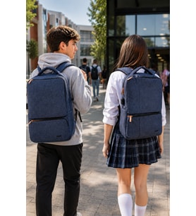 Lüks Okul Sırt Çantası Lacivert USB Çıkışlı 15.6 İnç Laptop Bölmeli Öğrenci Çantası 29x44x14 cm