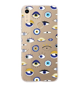 PrintiFy Huawei Honor 8A ile Uyumlu 1mm Slim Fit Nazar Boncuğu 2 Baskılı Şeffaf  Kılıf