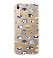 PrintiFy Huawei Honor 8A ile Uyumlu 1mm Slim Fit Nazar Boncuğu 2 Baskılı Şeffaf  Kılıf