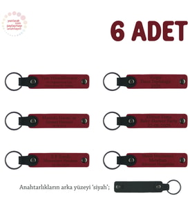 Sosyal Bilgiler Atölye Ekibine, 6'lı Set, Kişiye Özel Yazılı Deri Hatıra Anahtarlık, Kırmızı & Siyah