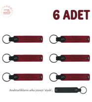 Sosyal Bilgiler Atölye Ekibine, 6'lı Set, Kişiye Özel Yazılı Deri Hatıra Anahtarlık, Kırmızı & Siyah