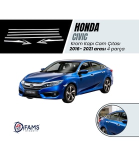 Honda Civic Krom Cam Çıtası 8 prç. 2017-2020 arası Paslanmaz Çelik