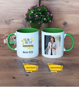 Doktor Kupa Bardak Yeşil Fotoğraflı Tıp Bayramı Hediyesi