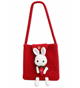 Havuçlu Tavşanlı Kırmızı Renk Çanta Amigurumi Organik Oyuncak