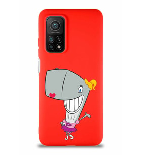 Xiaomi Mi 10T Pro Soft Premier Kapak Pearl Yengeç Tasarımlı Silikon Kılıf - Kırmızı (Şeffaf)