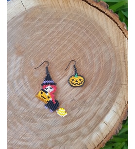 Miyuki Boncuk El Yapımı Sevimli Cadı Balkabağı Küpe Halloween Cadılar Bayramı