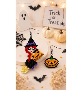 Miyuki Boncuk El Yapımı Sevimli Cadı Balkabağı Küpe Halloween Cadılar Bayramı
