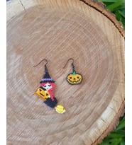 Miyuki Boncuk El Yapımı Sevimli Cadı Balkabağı Küpe Halloween Cadılar Bayramı