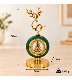 Gold & Yeşil Dekoratif Geyik Figürlü Masa Saati C1447