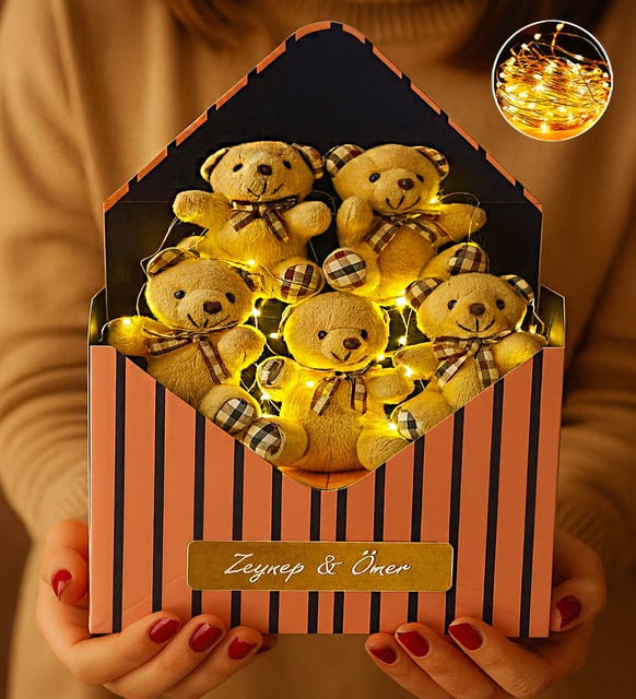 Kişiye Özel İsime Özel Peluş Ayıcık Buketi Premium Led Işıklı Yumoş