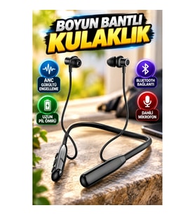 Boyun Bantlı Kablolu Bluetooth Kulaklık ANC Özellikli Siyah