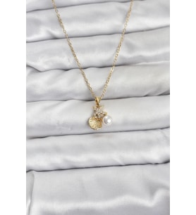316L Çelik Zincir Gold Renk Deniz Kabuğu ve Deniz Yıldızı Model Zirkon Taşlı Kadın Kolye - TJ-BKO10841
