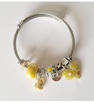 Pandora Model Kalp Ve Boncuk Charm Çelik Bileklik