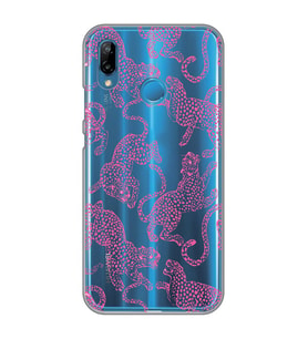 Huawei P20 Lite Uyumlu Pembe Leopar Desenli Şeffaf Telefon Kılıfı