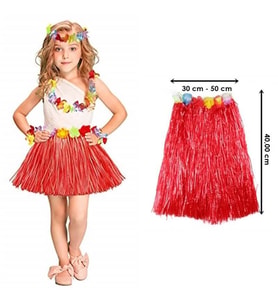 Hawaii Hula Eteği Kırmızı Renk 40 cm (5343)