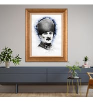 Altın Varaklı Çerçeveli Paspartulu Atatürk Tablo DC0713 (Gold)