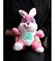 Tavşan Baskılı Tişörtlü Pembe Renk Peluş Tavşan 22cm