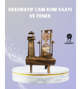 Northcity Ahşap Kum Saati ve Deniz Feneri Figürü - Masaüstü Dekorasyonu, 15x20 cm