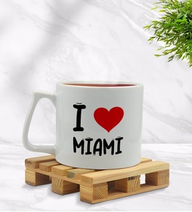 BK Gift I Love Miami Tasarımlı Middle Beyaz Kupa Bardak