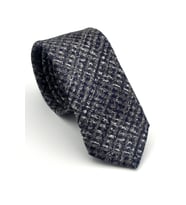Gri Desenli Lacivert Dokuma Kumaş Mendilli Slim Fit Kravat // SDK-2602-2