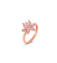 925 ayar Gümüş Pembe taşlı Rose Çift Katman Nilüfer Çiçeği Ayarlanır Yüzük (STD)