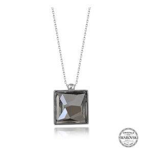 Crystal Taşlı Kare 925 Ayar Gümüş Kolye