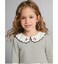 LCW Kids Siyah Bebe Yaka Uzun Kollu Çizgili Kız Çocuk Tişört