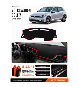VOLKSWAGEN GOLF 7 (2012-2020) Uyumlu Torpido Örtüsü Torpido Kılıfı - Siyah Kırmızı