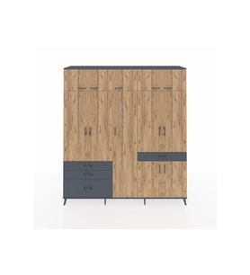 Hyperion Dolap 11 Raflı 4 Çekmeceli 2 Askılı 220x44x243 Antrasit-Çam/Antrasit